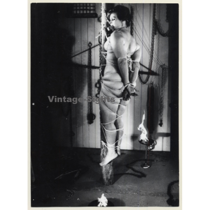 Chubby Nude Female Tied To Pole*2 / Gag -Bondage - BDSM (2nd Gen.Photo ~1960s)