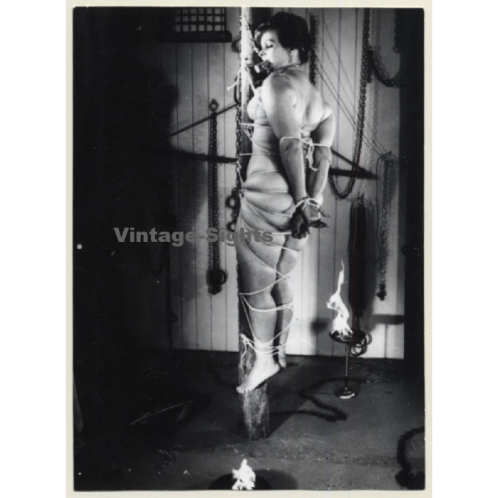 Chubby Nude Female Tied To Pole*2 / Gag -Bondage - BDSM (2nd Gen.Photo ~1960s)