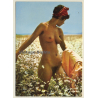 Pretty Shorthaired In Daisy Field  / Pin-Up - Risqué (Vintage PC 1960s/1970s)