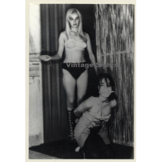 Pretty Blonde Mistress About To Whip Kneeling Maid / Gag - BDSM (2nd Gen.Photo ~1960s)