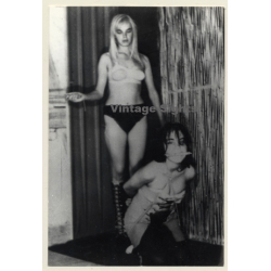 Pretty Blonde Mistress About To Whip Kneeling Maid / Gag - BDSM (2nd Gen.Photo ~1960s)