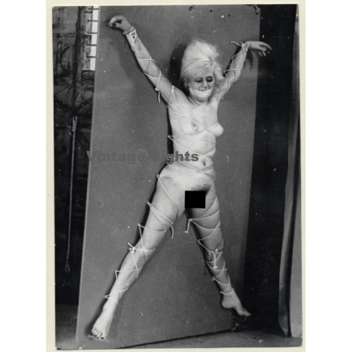 Nude Blonde Maid Tied To Wall / Gag - Bondage - BDSM (2nd Gen.Photo ~1960s)