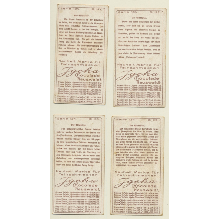 J.Geha Chocolade Serie 134: Der Wildtöter x 4 (Sammelbilder / Vintage Trading Cards )