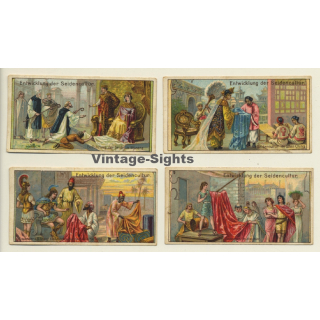 Kallmeyer Dampf-Kaffeerösterei: 4 x Entwicklung Der Seidencultur (Sammelkarten / Vintage Trading Cards )