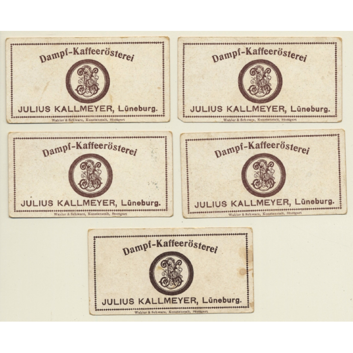 Kallmeyer Dampf-Kaffeerösterei: 5 x Metall Gewinnung (Sammelkarten / Vintage Trading Cards )