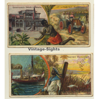 Kallmeyer Dampf-Kaffeerösterei: 2 x In Unseren Kolonien (Sammelkarten / Vintage Trading Cards )