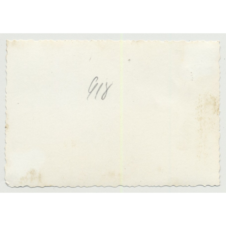 Pretty Girl With Huge Skis Sits In Snow (Vintage Photo Germany 1930s/1940s)