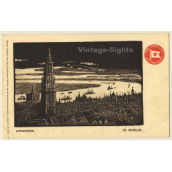Red Star Line Antwerpen: De Schelde / Wood Engraving (Vintage PC ~1910s)