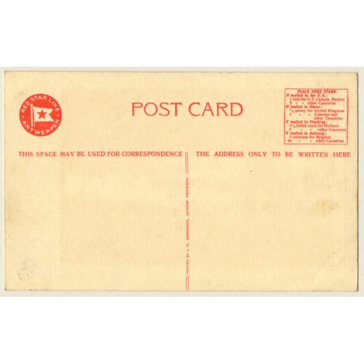 Red Star Line Antwerpen: De Schelde / Wood Engraving (Vintage PC ~1910s)