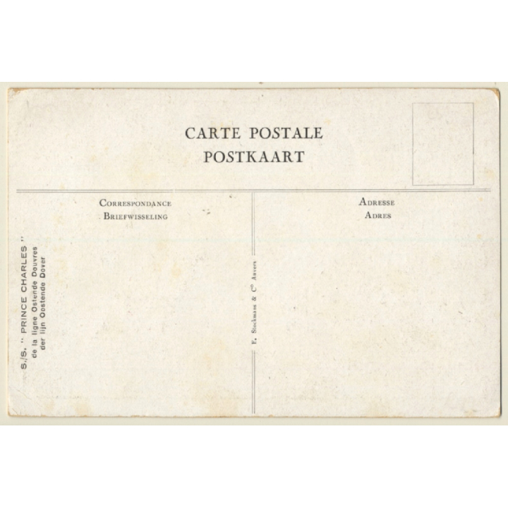 S.S. Prince Charles: Oostende - Dover Belgian Steamship (Vintage PC ~1930s)