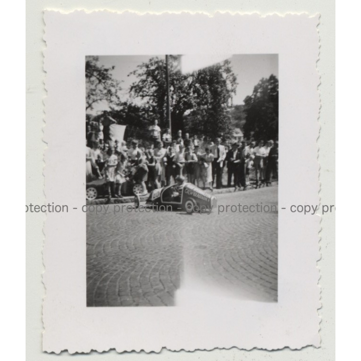 Blond Boy Races In Soapbox: 75365 Calw - South Germany (Vintage Photo B/W)