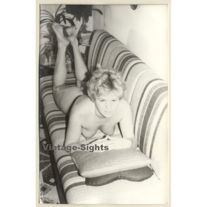 Natural Blonde Nude Lolls On Couch / Boobs (Vintage Photo GDR ~1980s)