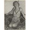 Slim Shorthaired Semi Nude Kneeling On Couch / Boobs - Bra (Vintage Photo GDR ~1980s)