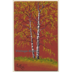 R. Hauber: Birch Forest (Vintage Hand Painted Artist PC ~1900s)