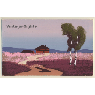 M.M.B. Serie 398: Birches In Landscape (Vintage Hand Painted Artist PC ~1910s/1920s)