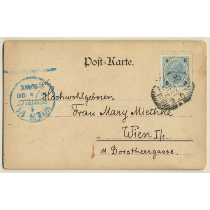 Elegant Lady With Walking Stick (Vintage Hand Painted Artist PC 1900s)