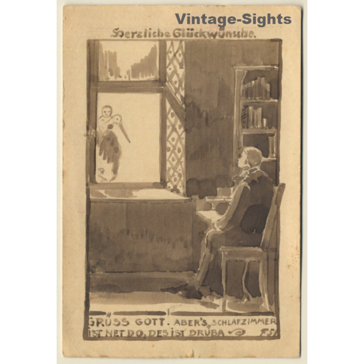 Funny Greetings: Storck (Vintage Hand Painted Artist PC 1910s/1920s)