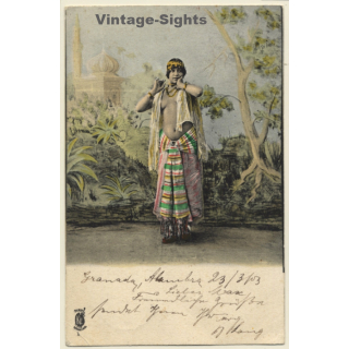 Exotic Topless Belly Dancer / Risqué - Boudoir (Vintage PC 1903)