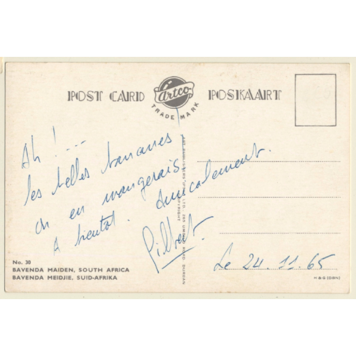 South Africa: Bavenda Maiden / Topless Native Beauty - Risqué (Vintage PC 1965)