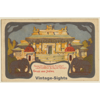 Gruss Aus Indien / Bazar Leidende Kindheit (Vintage Postal Stationery 1900)