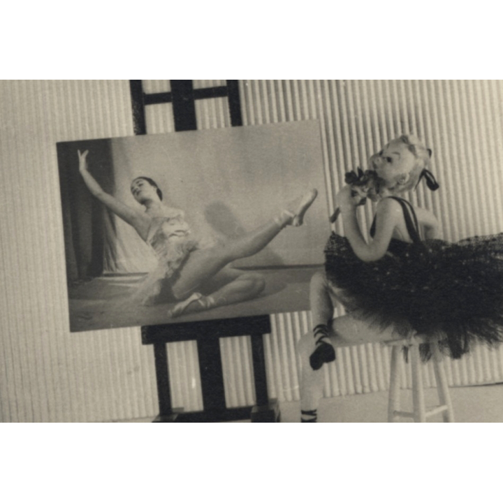 Female Doll In Petticoat In Front Of Ballerina Painting (Vintage Photo ~1930s/1940s)