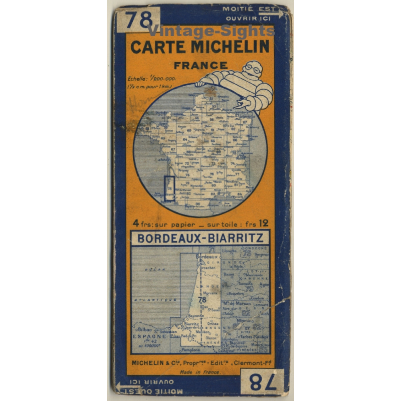 Carte Michelin 78: Bordeaux - Biarritz (Vintage Map 1920s)