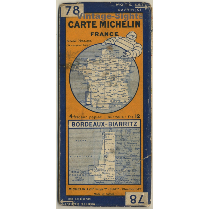 Carte Michelin 78: Bordeaux - Biarritz (Vintage Map 1920s)