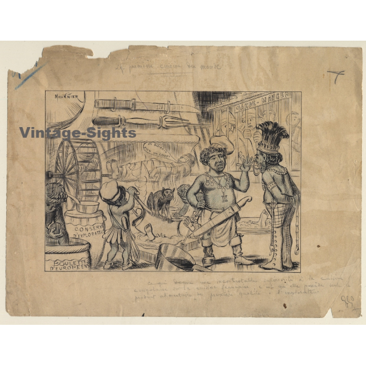 Marius Monnier (1871-1938): Le Première Cuisine Du Monde (Vintage Anti Colonial Comic ~1900s/1910s)