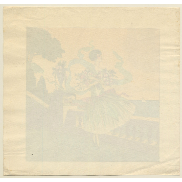 Reine: Elegant Woman On Seaside Terrace (Vintage Art Nouveau Print ~1920s/1930s)