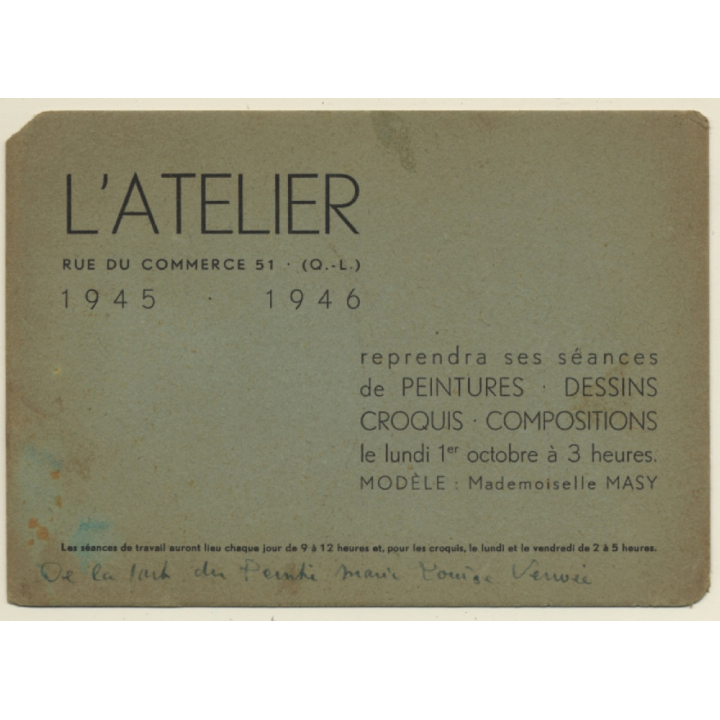 Atelier Marcel Hastir - Rue Du Commerce 51, Bruxelles (Vintage Screen Printed CDV 1946)
