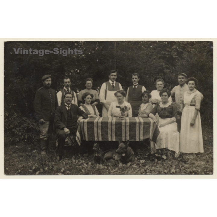 Lager Lechfeld: Soldier - Family - German Shepherd & Schnauzer Dog (Vintage RPPC 1918)