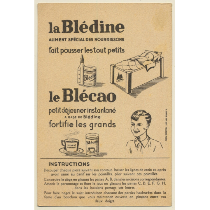 La Blédine - Le Blécao: L'Hydroglisseur / Gougeon (Vintage Adertisement PC 1930s/1940s)