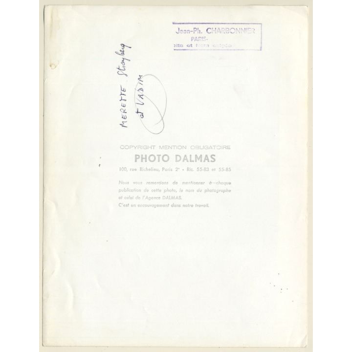 Roger Vadim & Merete Stroyberg / Dalmas (Vintage Press Photo 1950s/1960s)