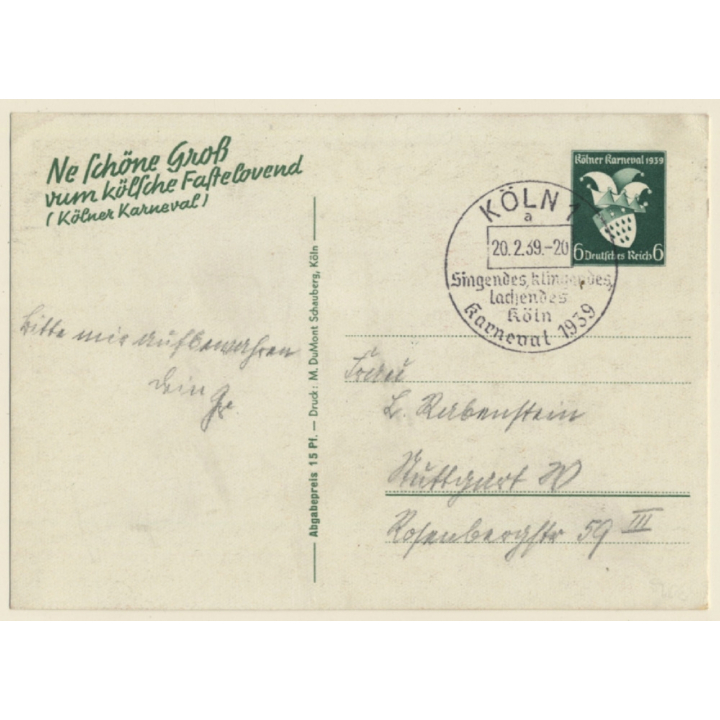 Köln Karneval - Ne Schöne Gruß - Dom (Vintage Postal Stationery 1939)