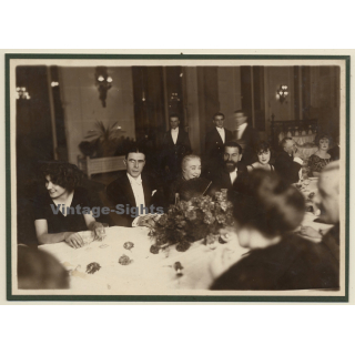 Belgian Upper Society At Gala Dinner / Monocle - Spanish Fan (Vintage Photo ~1910s/1920s)