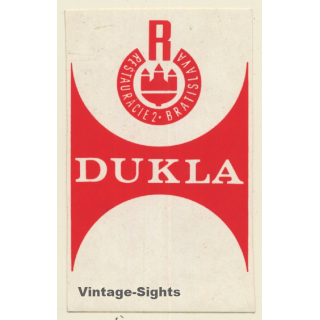 Bratislava / Slovakia: Hotel Dukla (Vintage Self Adhesive Luggage Label / Sticker)