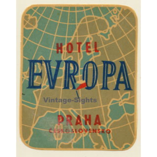Prague / Czech Republic: Hotel Europa - Praha (Vintage Luggage Label)