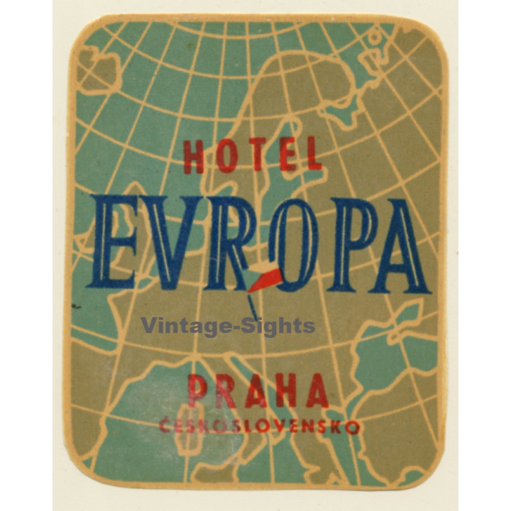 Prague / Czech Republic: Hotel Europa - Praha (Vintage Luggage Label)