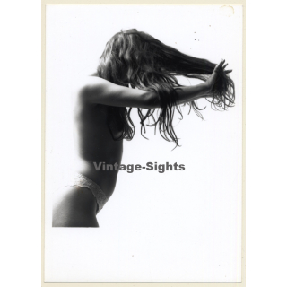 Slim Semi Nude Holds Up Hair / Artistic Take (Vintage Photo France B/W ~1980s)