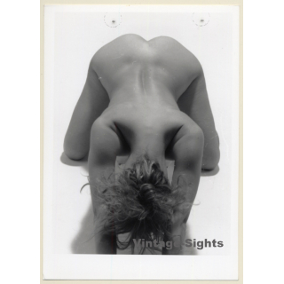 Artistic Nude Study: Slim Blonde Kneeling*2 / Back (Vintage Photo France B/W ~1980s)