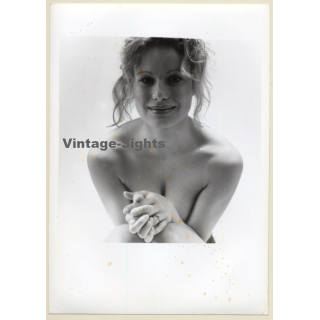 Artistic Nude Study: Upper Body Of Blonde Female (Vintage Photo France B/W ~1980s)