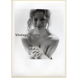 Artistic Nude Study: Upper Body Of Blonde Female (Vintage Photo France B/W ~1980s)