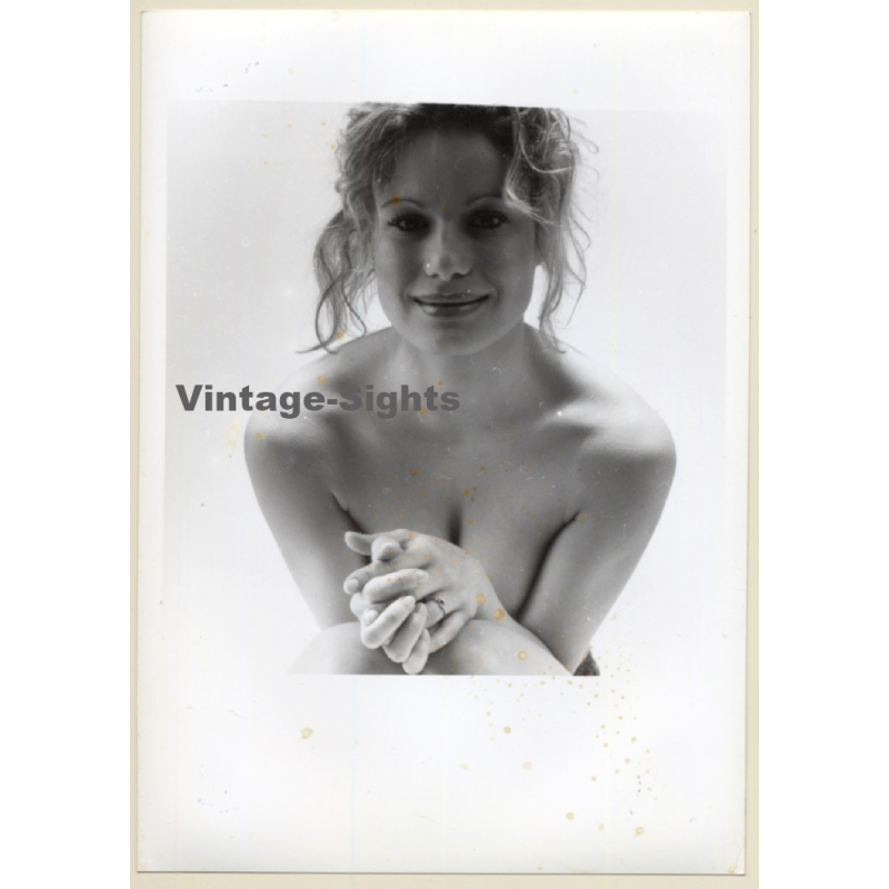 Artistic Nude Study: Upper Body Of Blonde Female (Vintage Photo France B/W ~1980s)