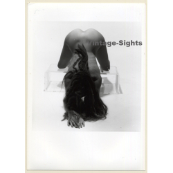 Artistic Nude Study: Longhaired Blonde On Plexiglass Table*3 (Vintage Photo France B/W ~1980s)