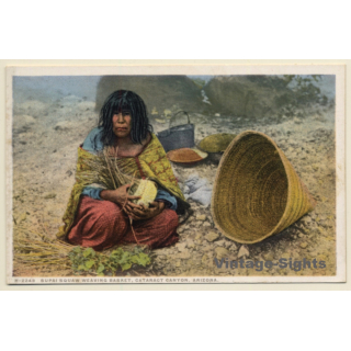 Arizona / USA: Supai Squaw Weaving Basket - Cataract Canyon (Vintage PC ~1920s/1930s)