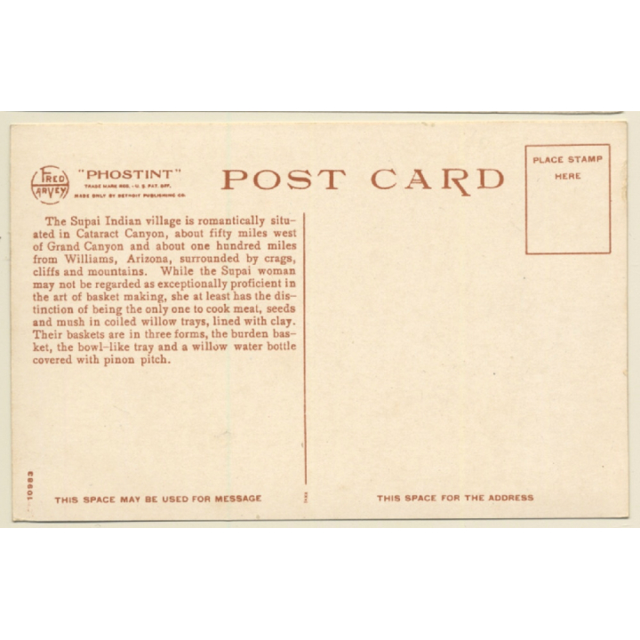 Arizona / USA: Supai Squaw Weaving Basket - Cataract Canyon (Vintage PC ~1920s/1930s)