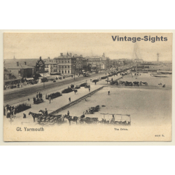 Great Yarmouth / UK: The Drive - Horse Carriages (Vintage PC ~1900s)