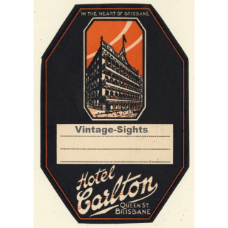 Brisbane / Australia: Hotel Carlton (Vintage Luggage Label)