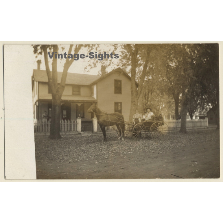 Peasant Family On Four Wheeled One Horse Carriage (Vintage RPPC ~1910s/1920s)