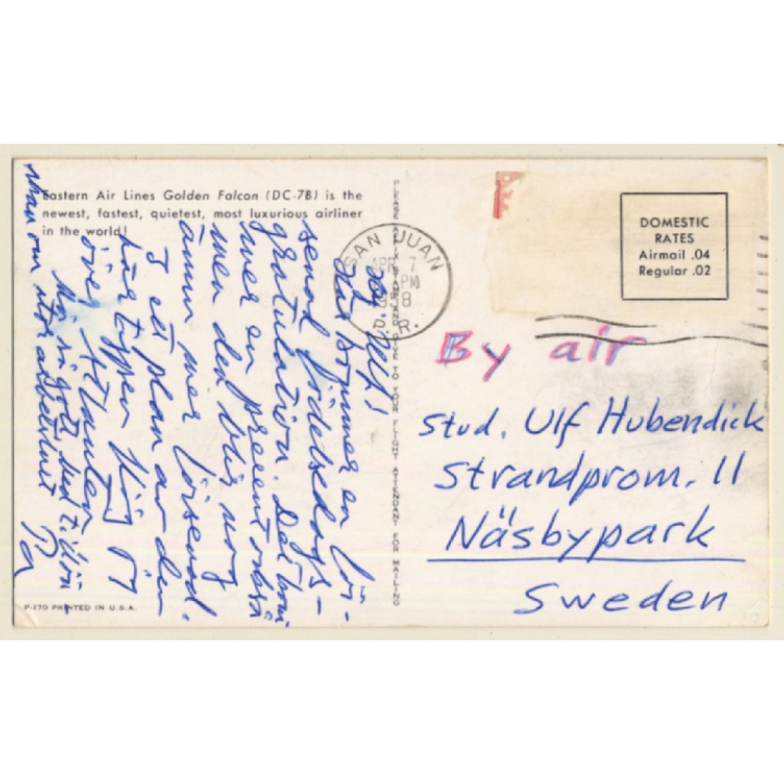 Eastern Air Lines: Golden Falcon DC-7B / Aviation (Vintage PC 1958)